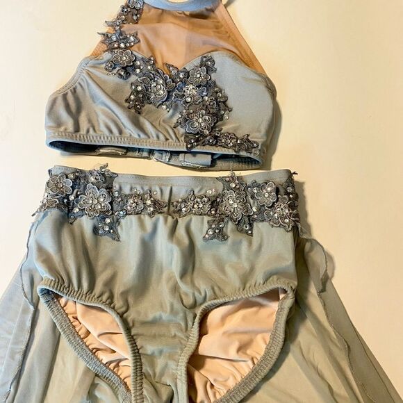 Glamorous dance costume lyrical 2 piece gray custom made rhinestoned AXS - Picture 7 of 13